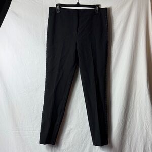 Tory Burch Women's Black Trousers with Side Blue Plaid